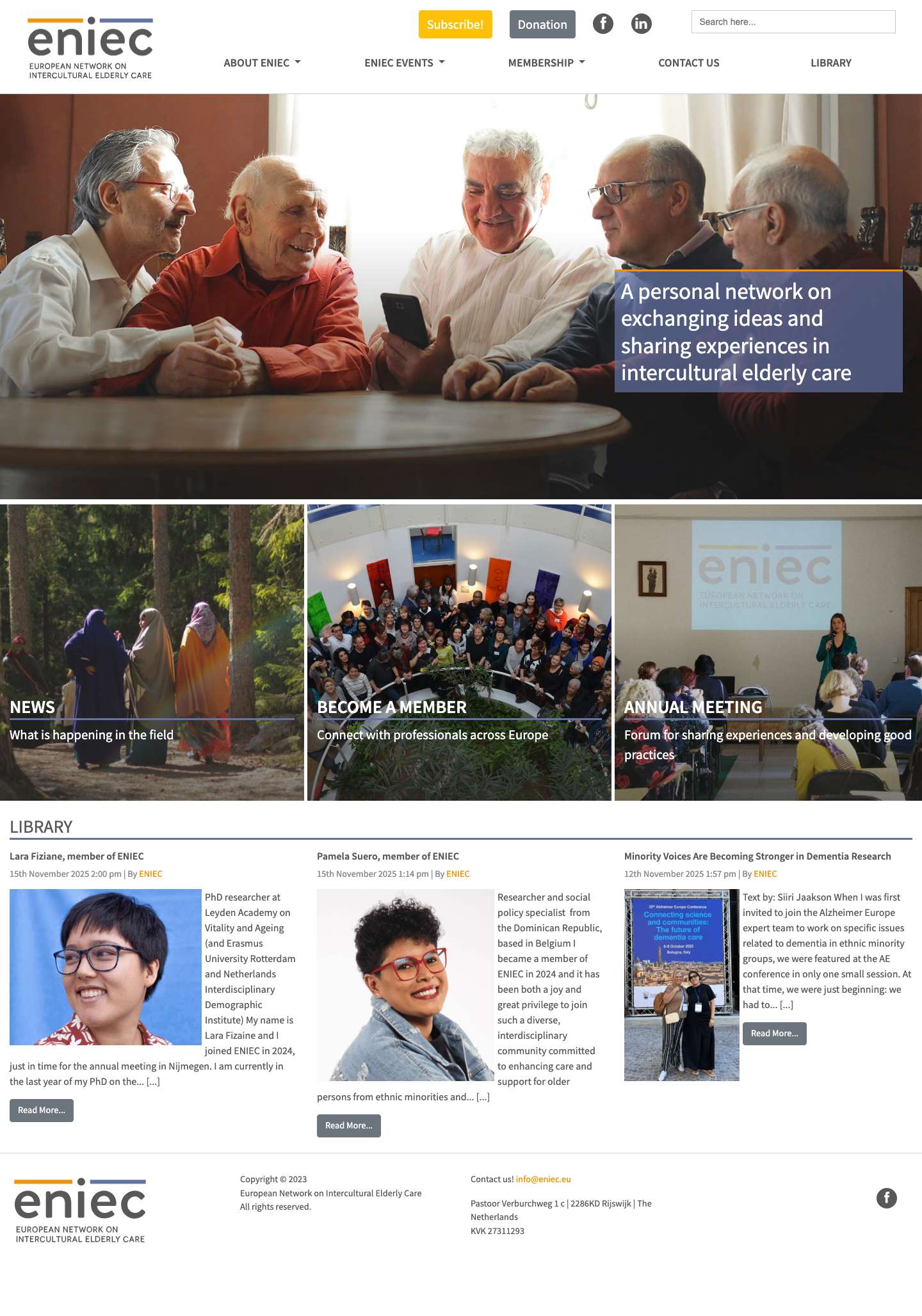 ENIEC - European Network on Intercultural Elderly Care - Eniec's site - Full Screenshot