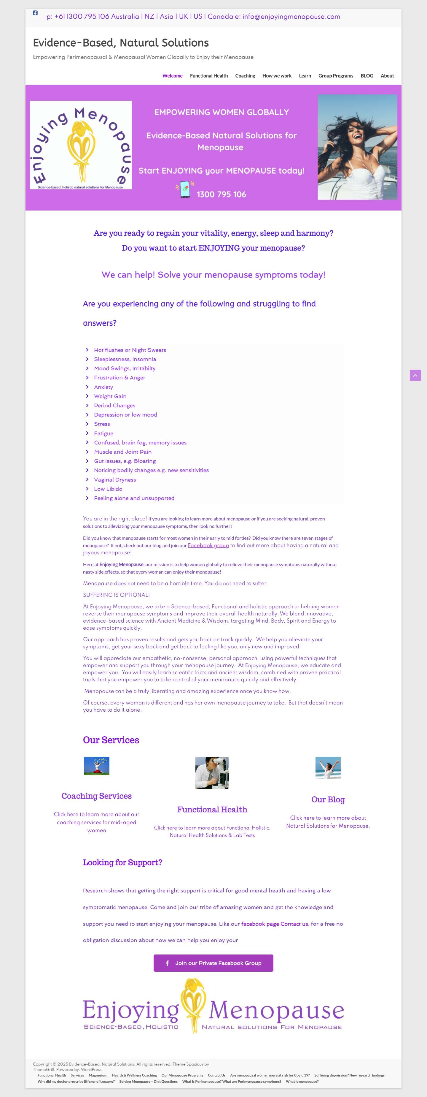 Enjoying Menopause | Menopause Programs | Menopause Products - Full Screenshot