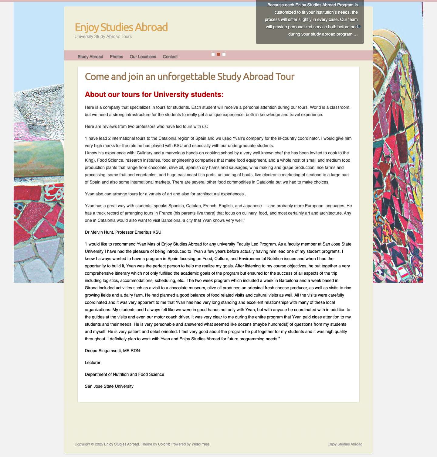 Enjoy Studies Abroad – University Study Abroad Tours - Full Screenshot