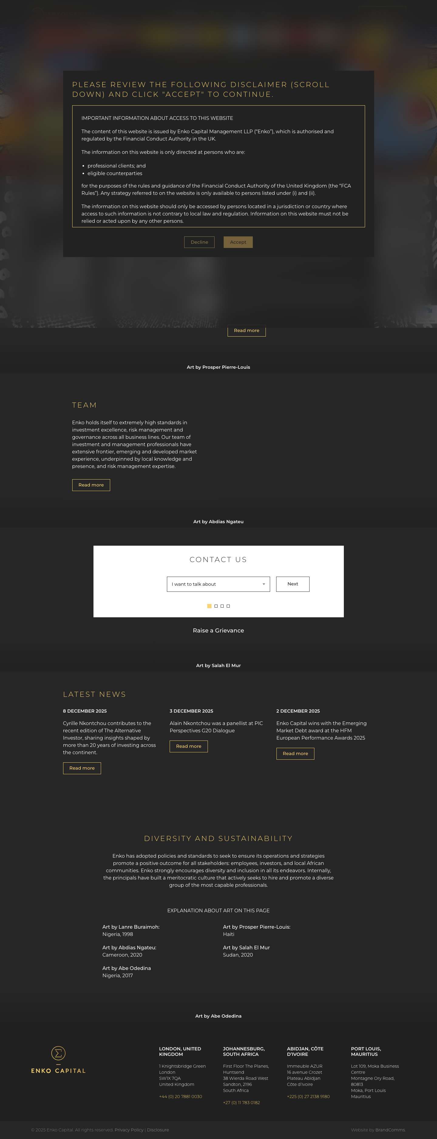 Enko Capital - African-focused asset management firm - Full Screenshot