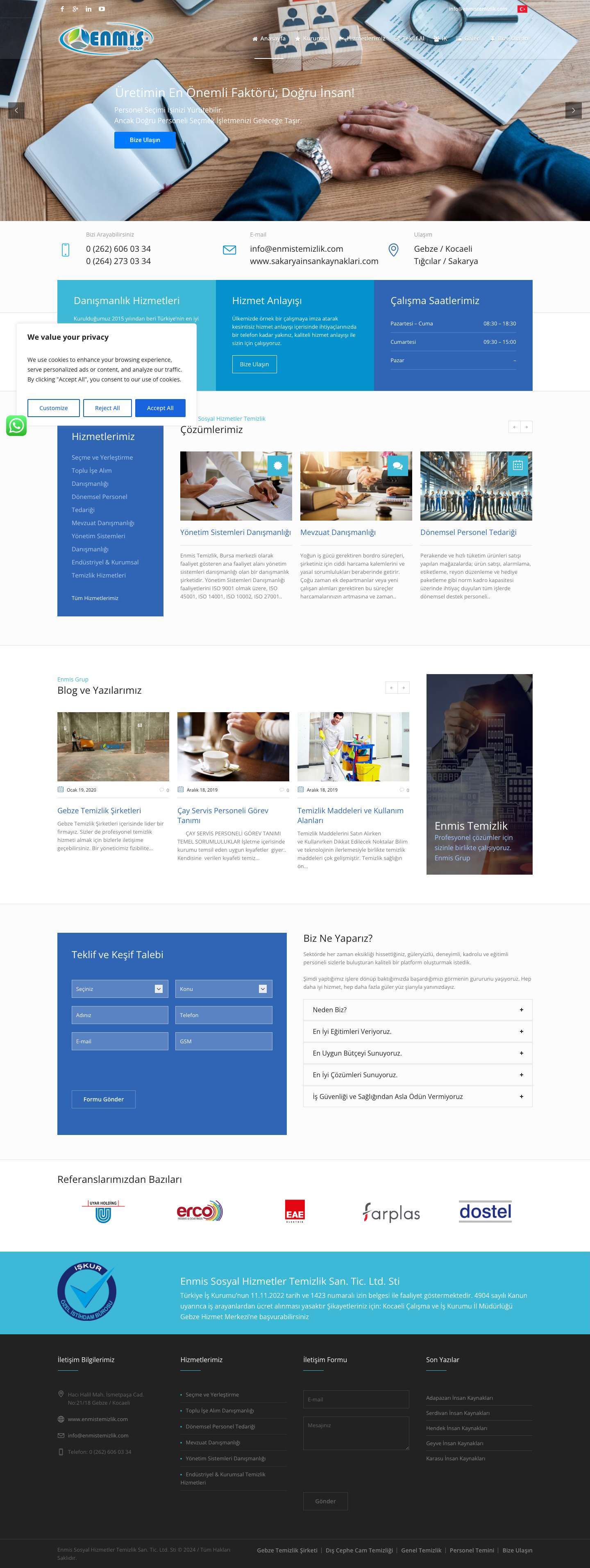 Enmis Sosyal Hizmetler Temizlik San. Tic. Ltd. Sti – Endüstriyel Temizlik Hizmetleri, Dış Cephe Cam Temizlik, İnşaat Sonrası Temizlik, Bodrolama Hizmeti, Sosyal Hizmet Personeli, Ofis Temizliği, Hastane Temizliği, Genel Temizlik, Mermer ve PVC Cila, Ev Villa Temizlik Hizmetleri, Bina Temizlik, Personel Temini, Yerinde Kuru Sistem Halı Koltuk Yıkama, Diğer Temizlik Hizmetlerimiz - Full Screenshot