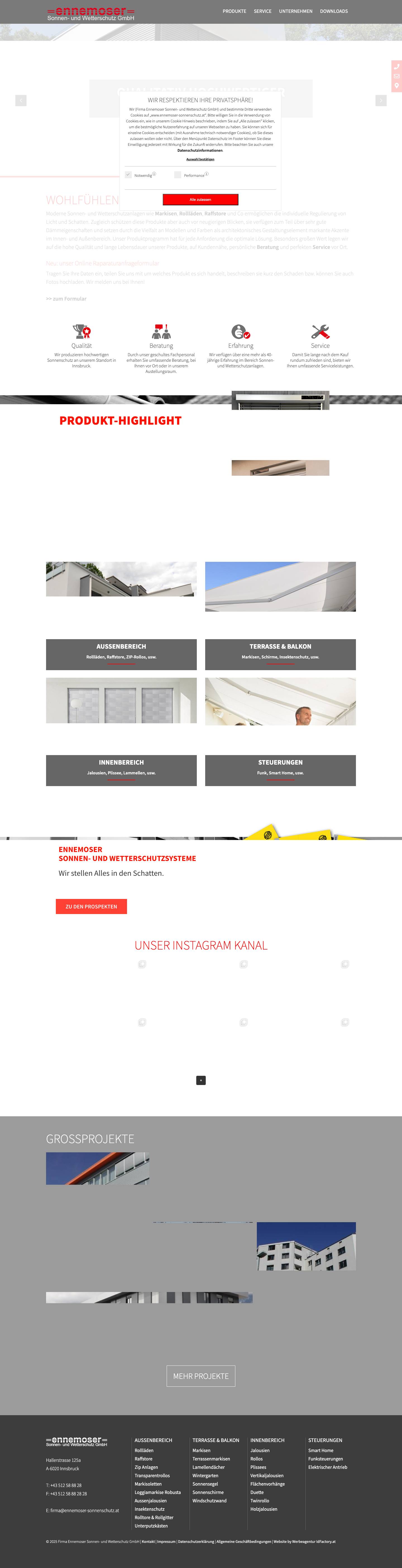 Ennemoser | Sonnen- und Wetterschutzanlagen GmbH - Full Screenshot