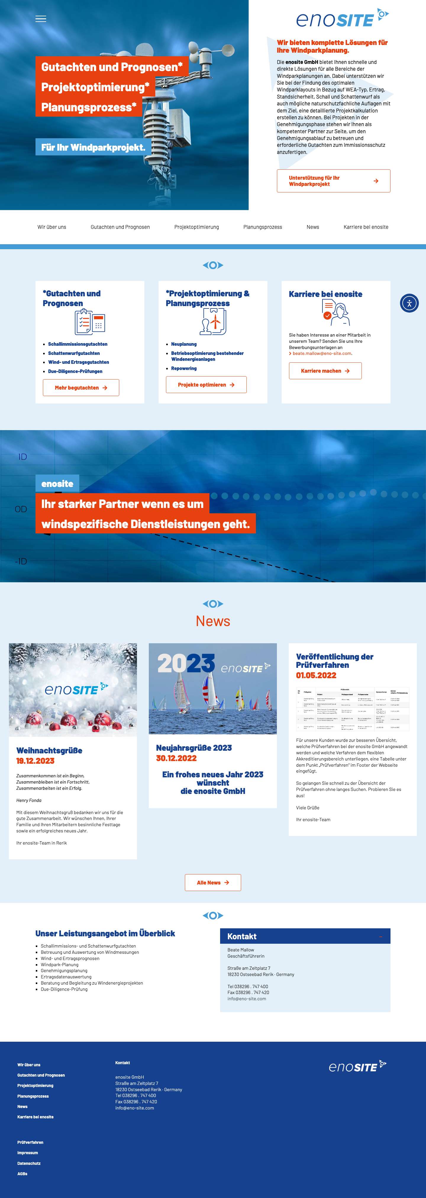 Gutachten und Prognosen in der Windparkplanung | enosite - Full Screenshot