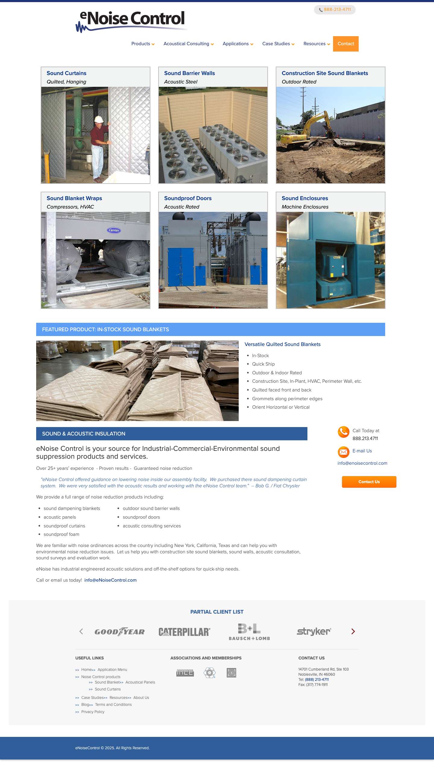 eNoise Control | Sound Blankets & Curtains | Acoustic Soundproofing - Full Screenshot