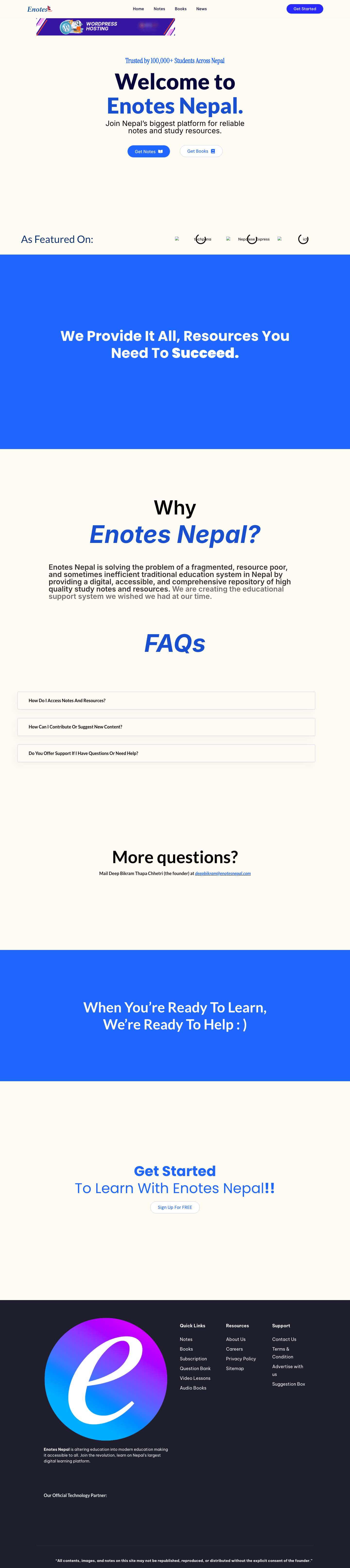 Enotes Nepal - Study Notes, Guides, and Resources - Full Screenshot