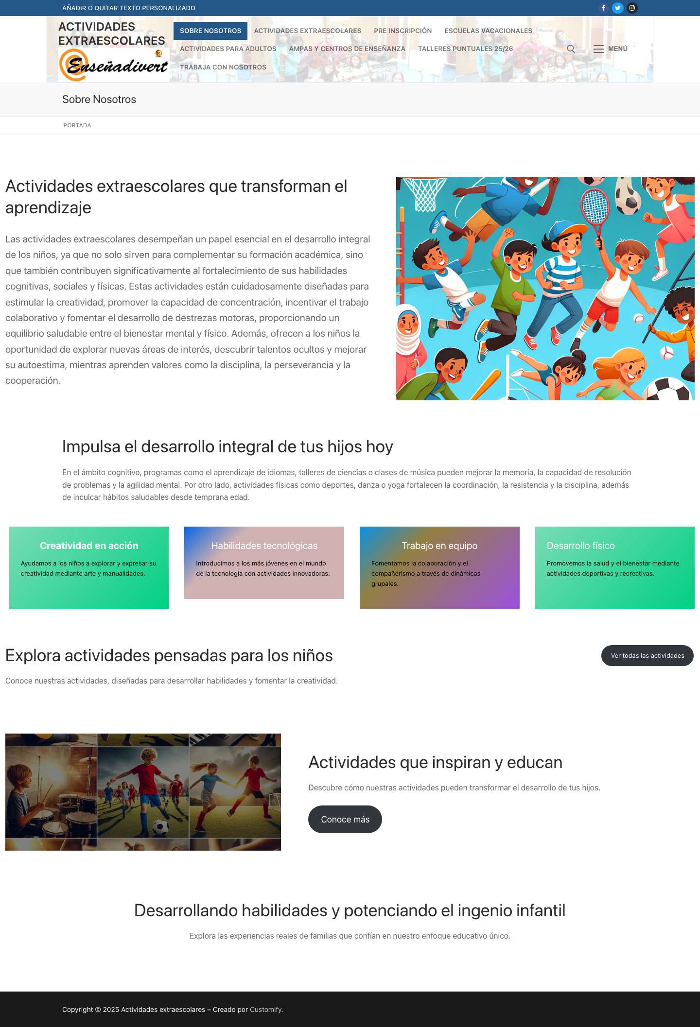 Sobre Nosotros - Actividades extraescolares - Full Screenshot