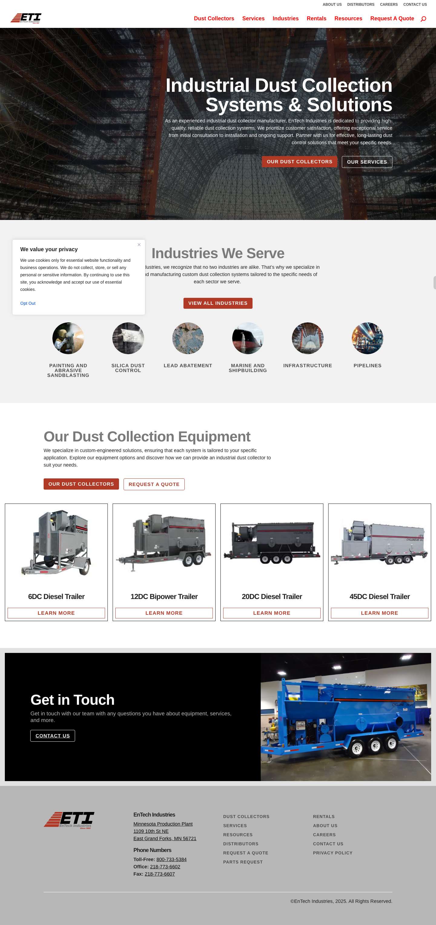 Industrial Dust Collector Manufacturer | EnTech Industries - Full Screenshot