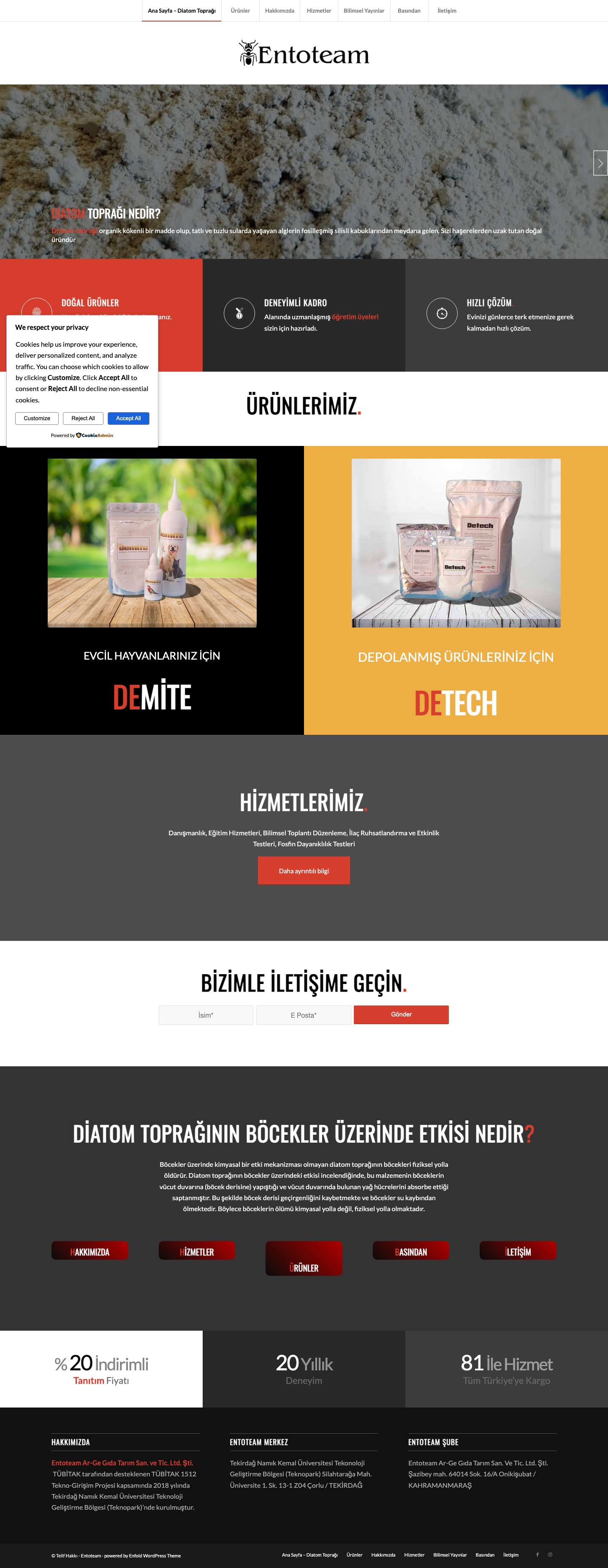 Entoteam - Ana Sayfa - Diatom Toprağı - Demite ve Detech - Full Screenshot