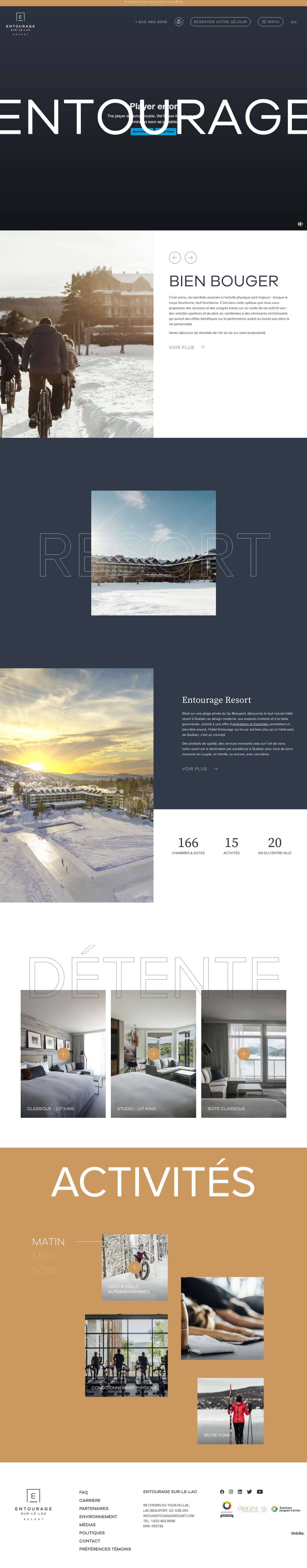 Entourage sur-le-Lac Resort | Hôtel Resort à proximité de QuébecResortDétenteActivités - Full Screenshot