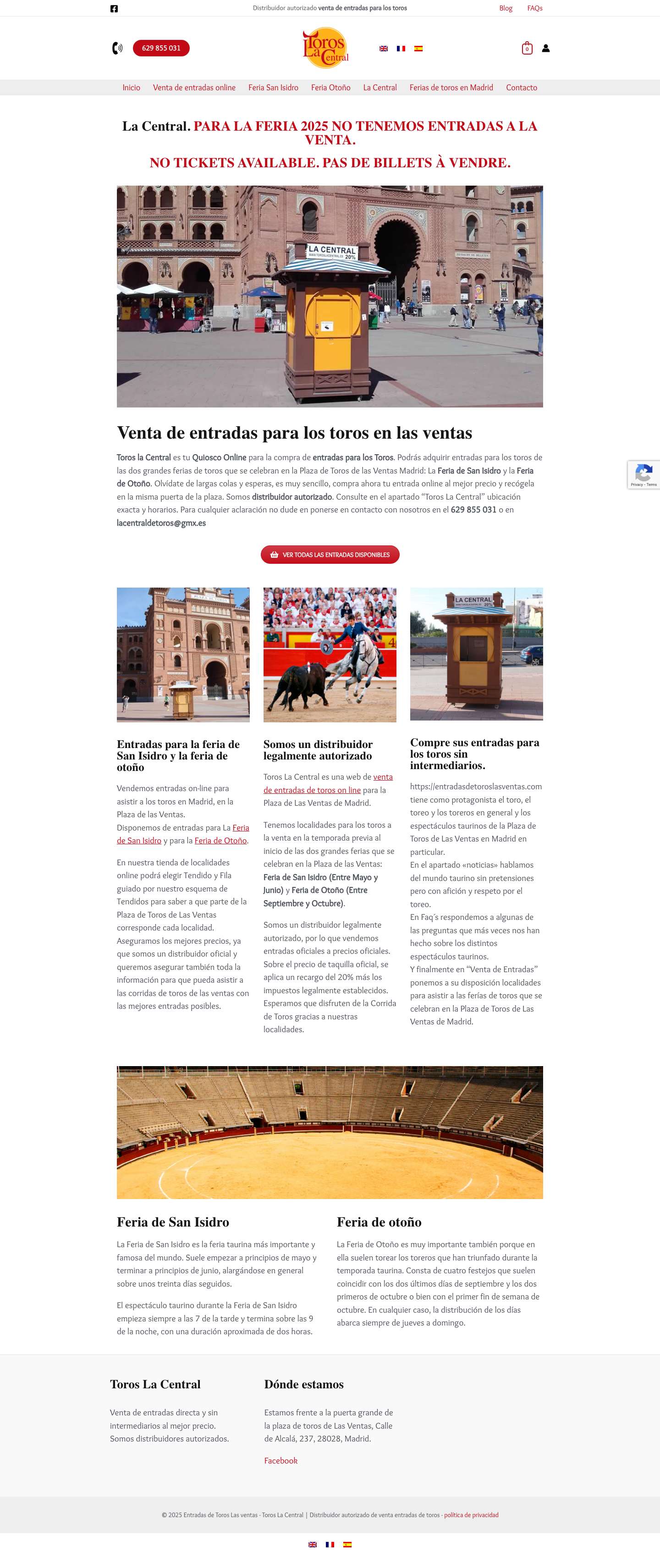 Venta Entradas para los Toros en Las Ventas Madrid - La central - Full Screenshot