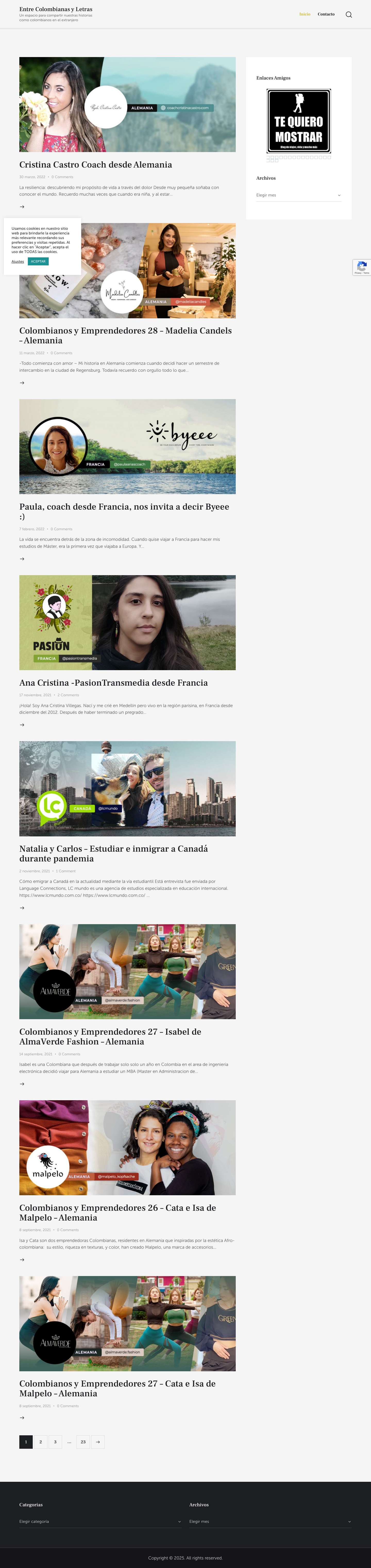 Entre Colombianas y Letras | Un espacio para compartir nuestras historias como colombianos en el extranjero - Full Screenshot