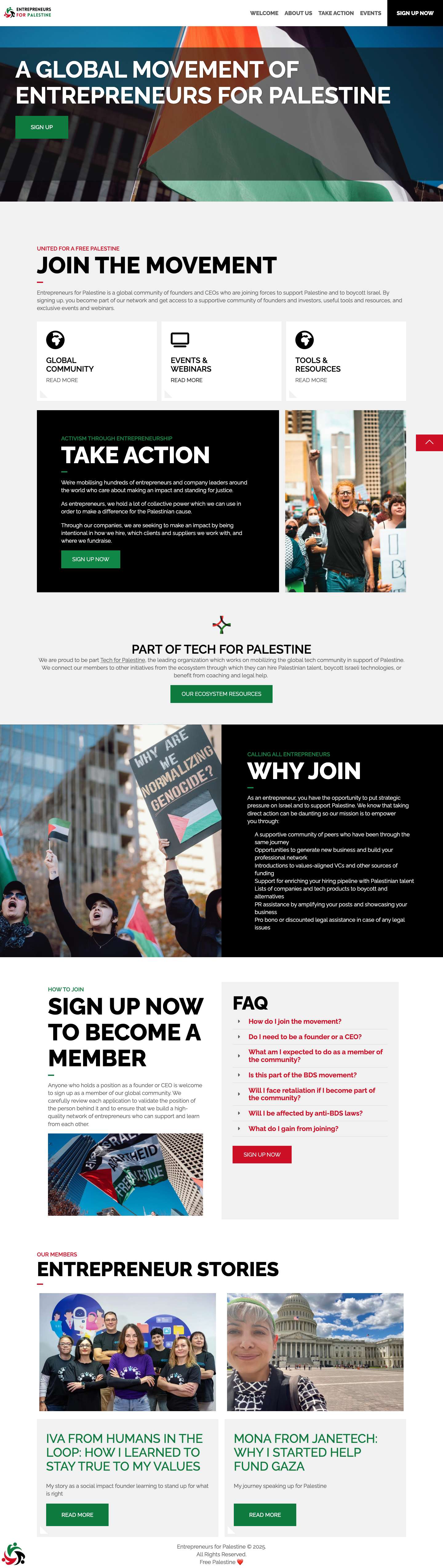 Welcome - Entrepreneurs for Palestine - Full Screenshot