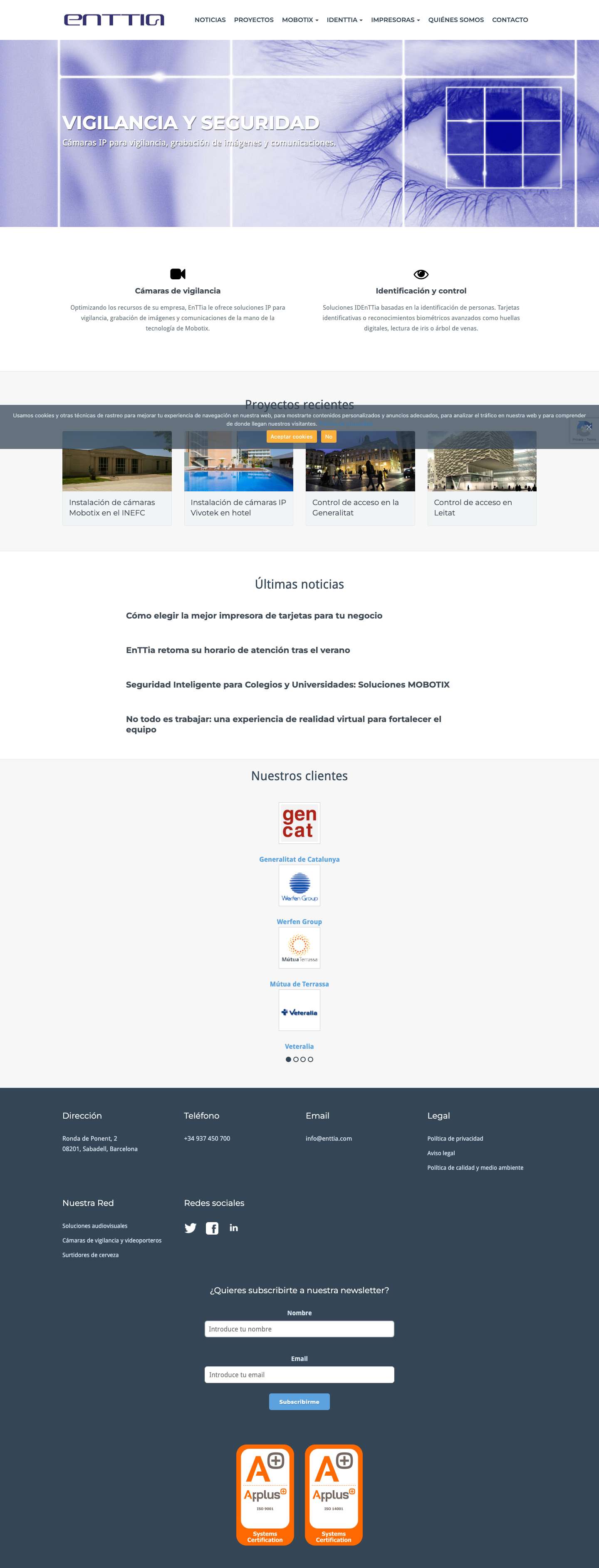 Cámaras Mobotix, control de acceso, control de presencia, registro horario y control de producción - EnTTia - Full Screenshot