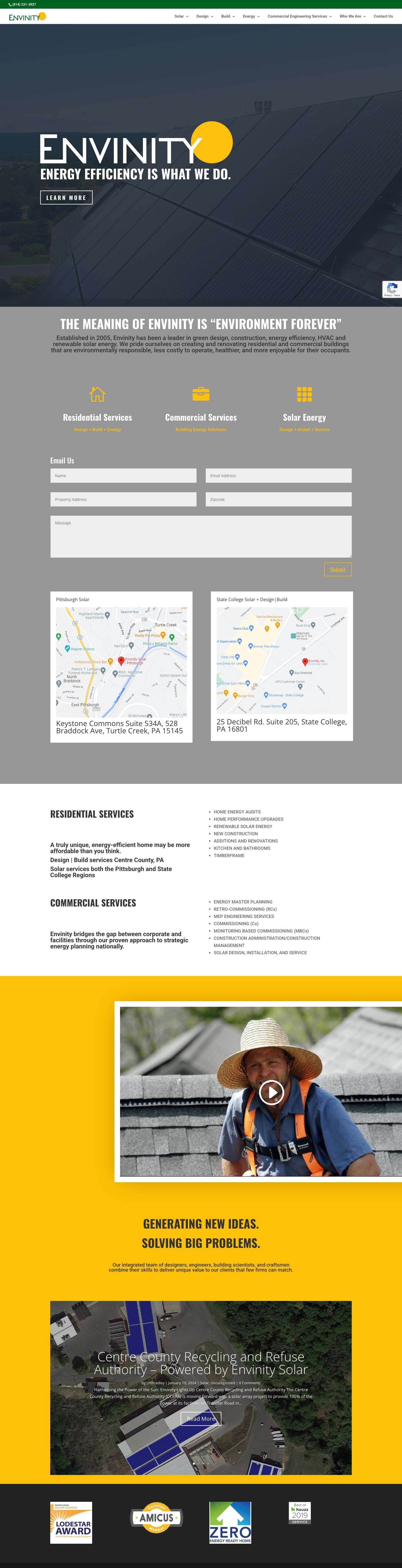 Envinity | Design, Build, Energy Efficiency, Solar | PA FL - Full Screenshot