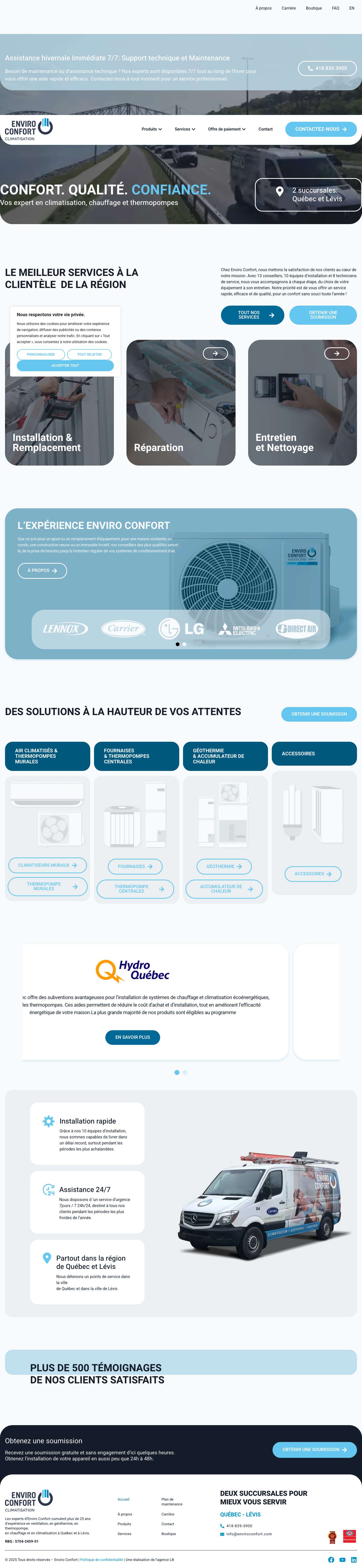 Thermopompe, Climatisation, Chauffage | Enviro Confort - Full Screenshot