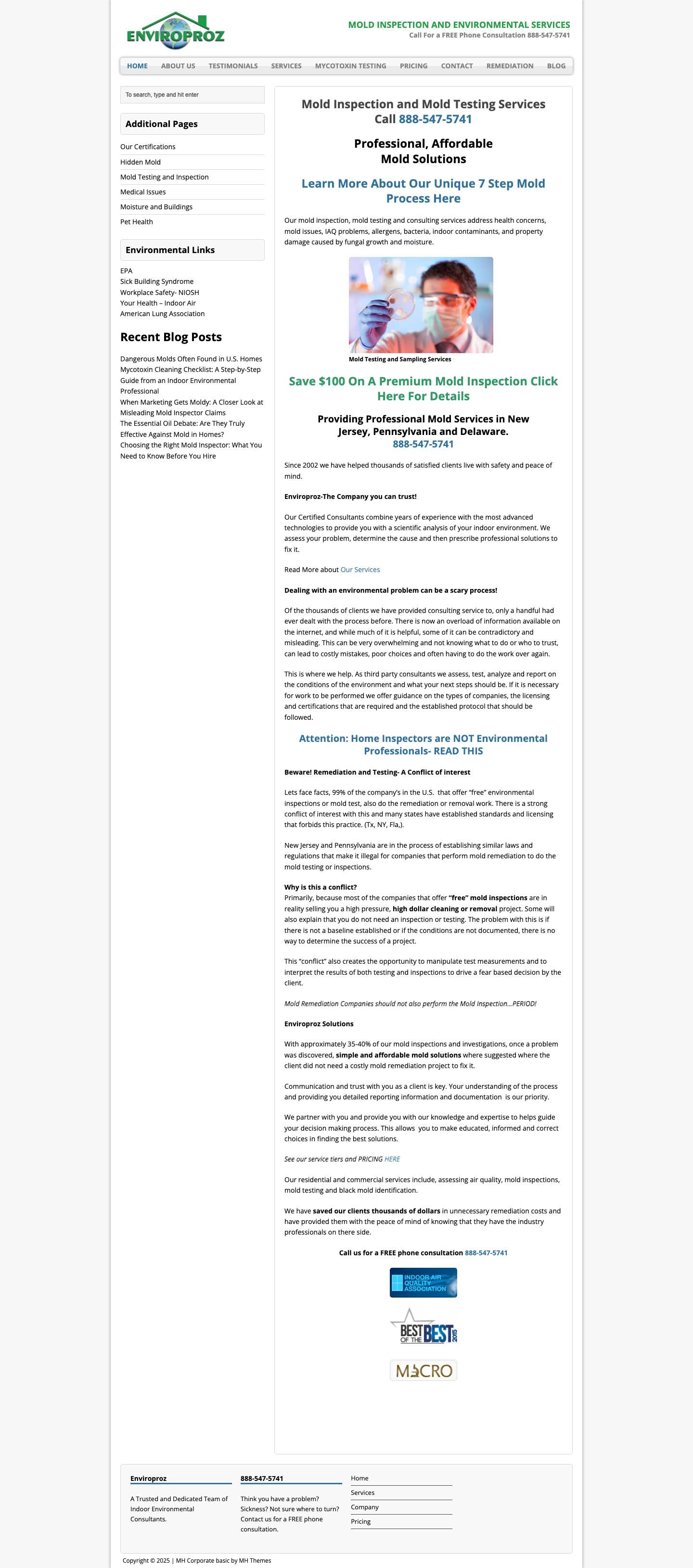 EnviroProz Mold Inspection and Mold Testing Services - Full Screenshot