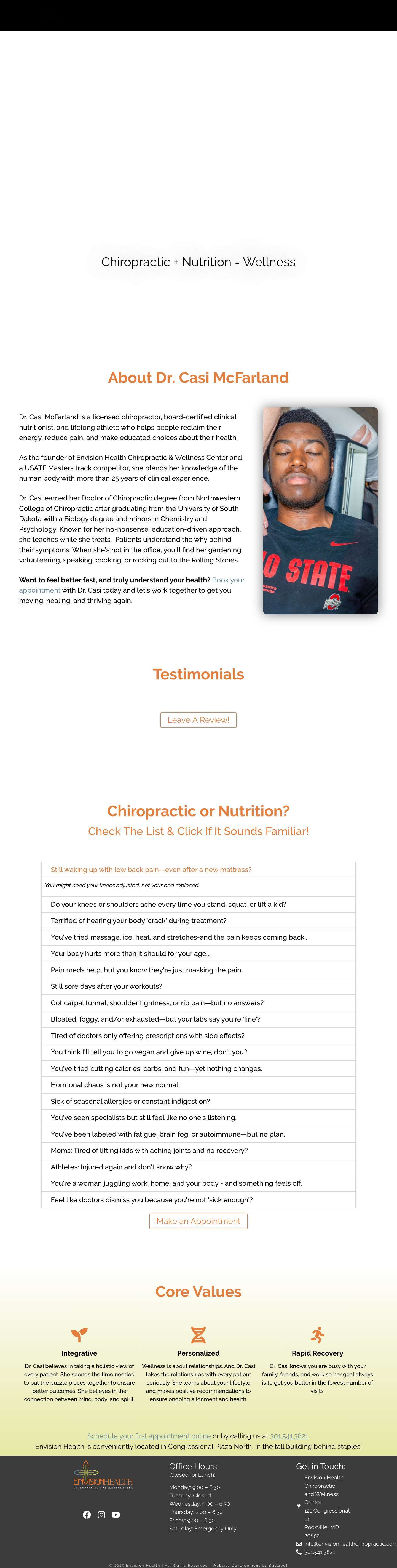 Home - Envision Health Chiropractic | Nutrtition, Chiropractic, & Wellness - Rockville - Full Screenshot