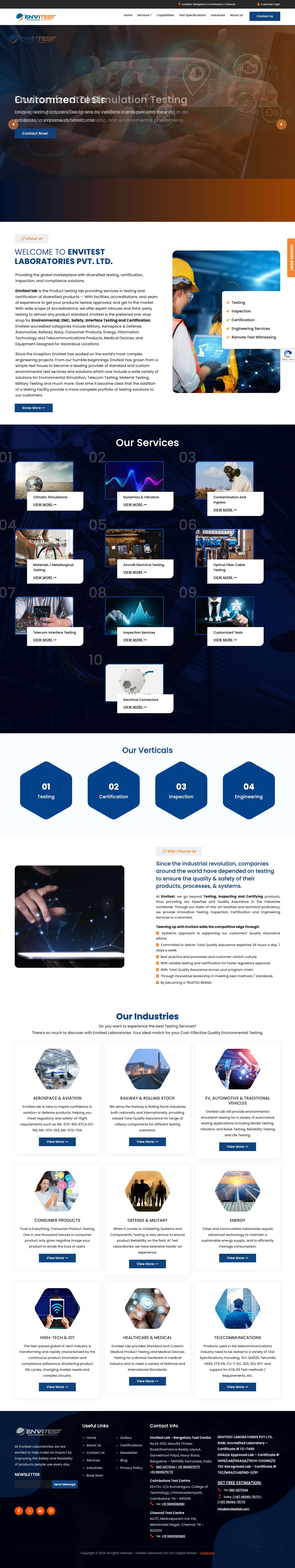 Environmental testing lab | Indian Testing Laboratory - Envitest Lab - Full Screenshot