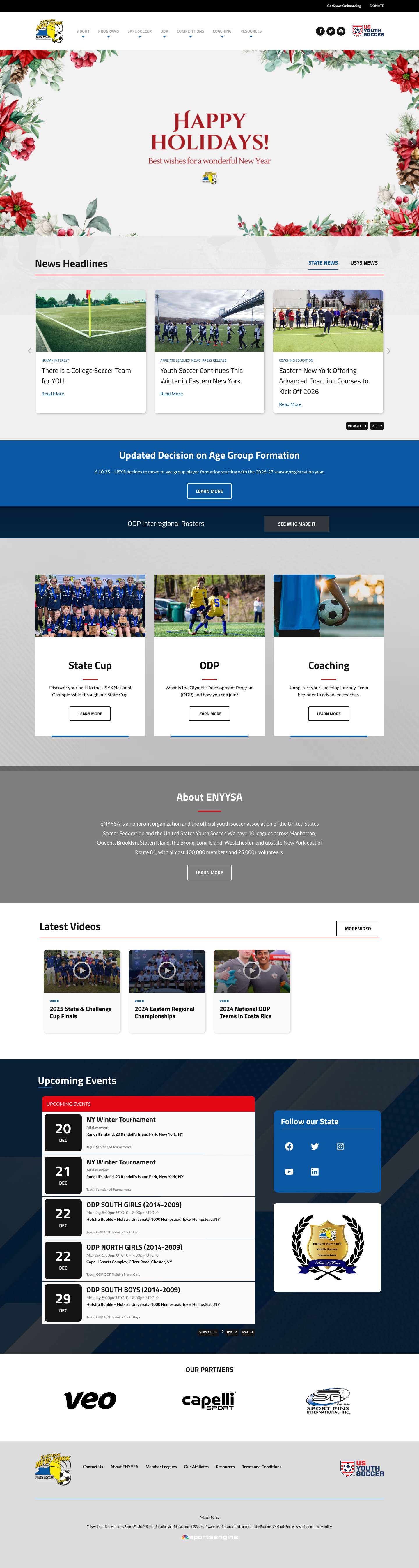 Homepage - Eastern NY Youth Soccer Association - Full Screenshot