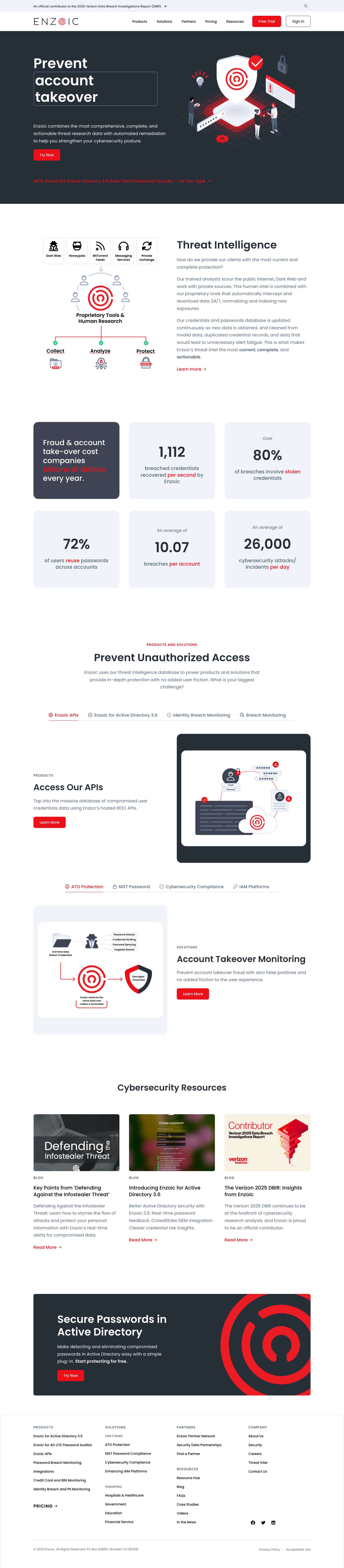 Compromised Password Screening and ATO Protection | Enzoic - Full Screenshot