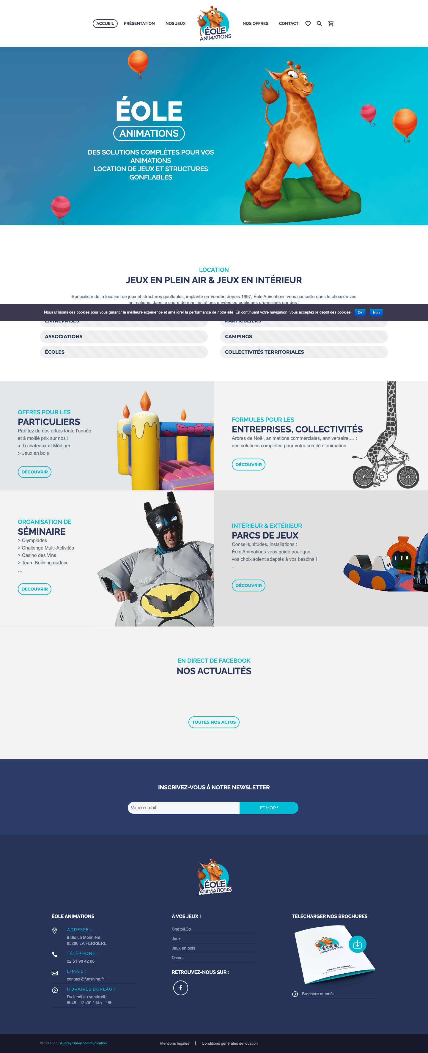 Accueil - Eole animations - Location jeux et structures gonflables - Vendée - Full Screenshot
