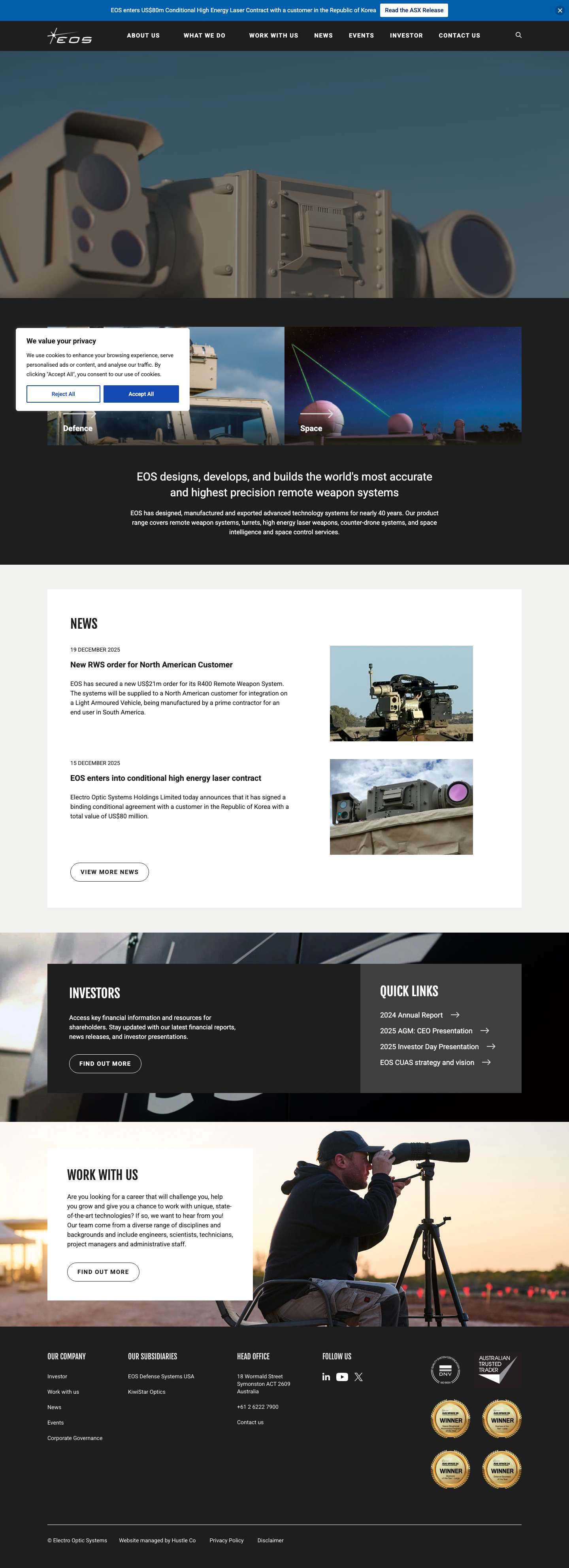 World-leading defence and space systems technology | EOS - Full Screenshot