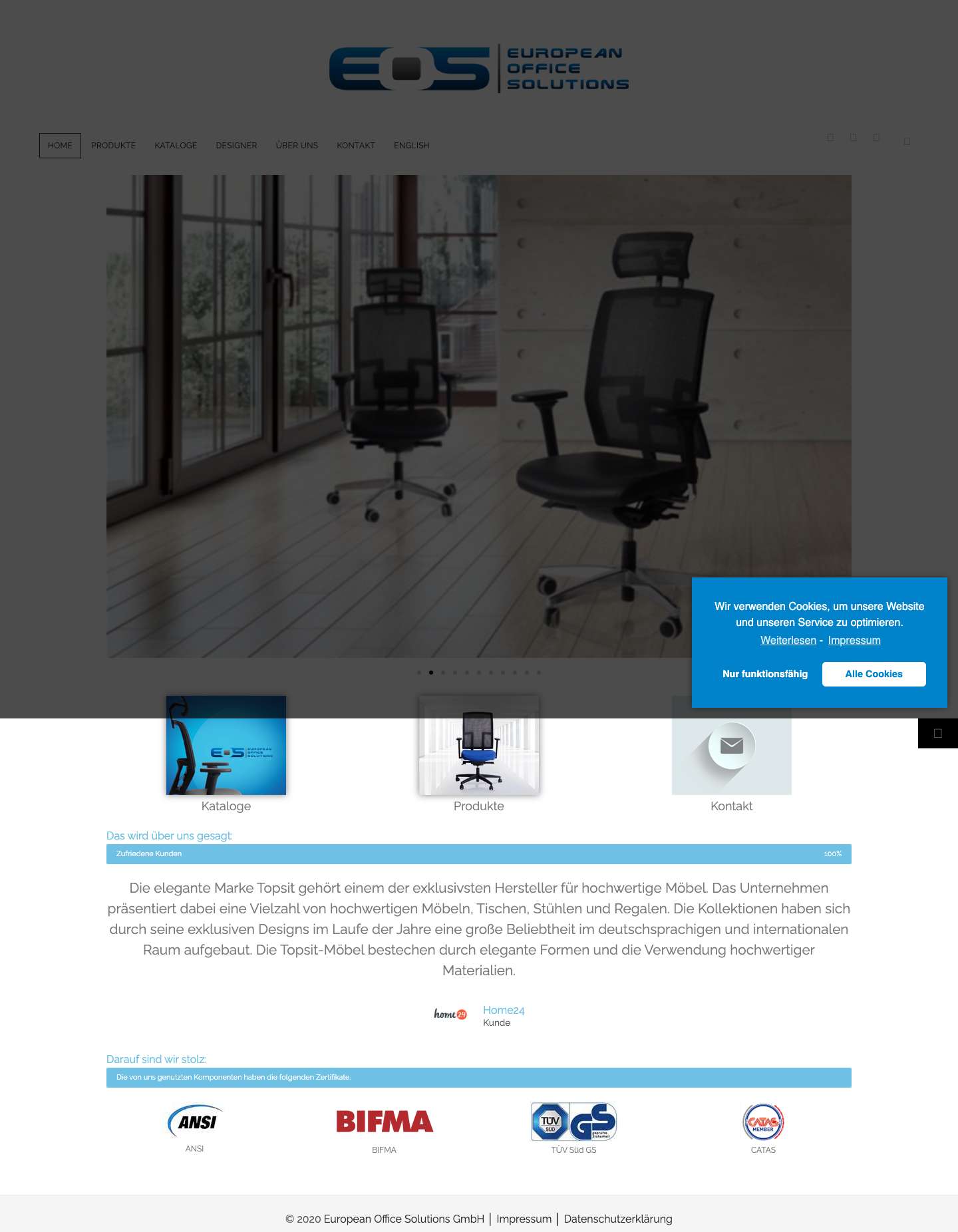 European Office Solutions GmbH – Hersteller für Bürostühle, Drehstühle, Chefsessel, Besucherstühle, Loungemöbel, Konferenztische, Schreibtische und Regale - Full Screenshot
