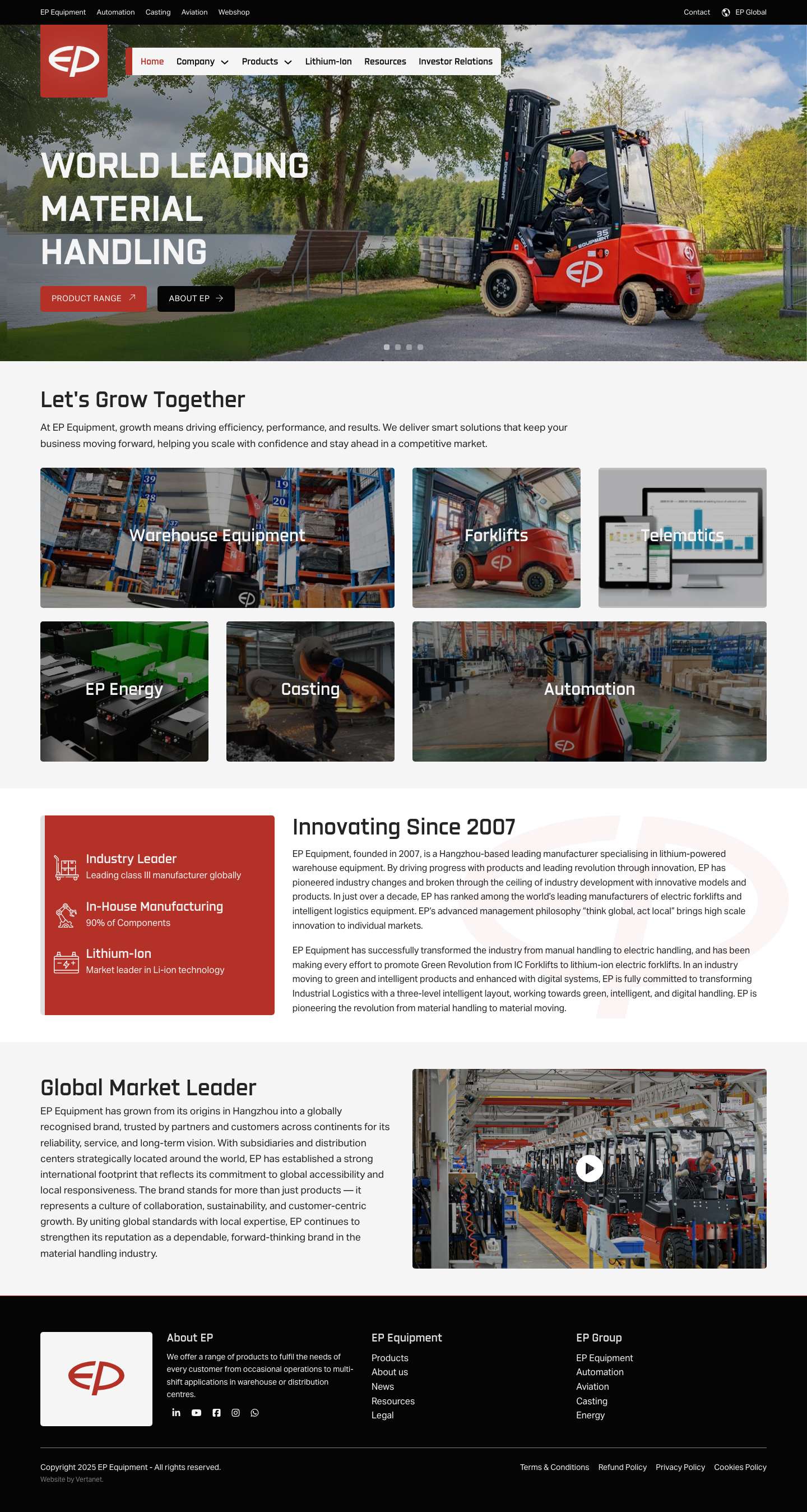 EP Equipment - World leading material handling - Full Screenshot
