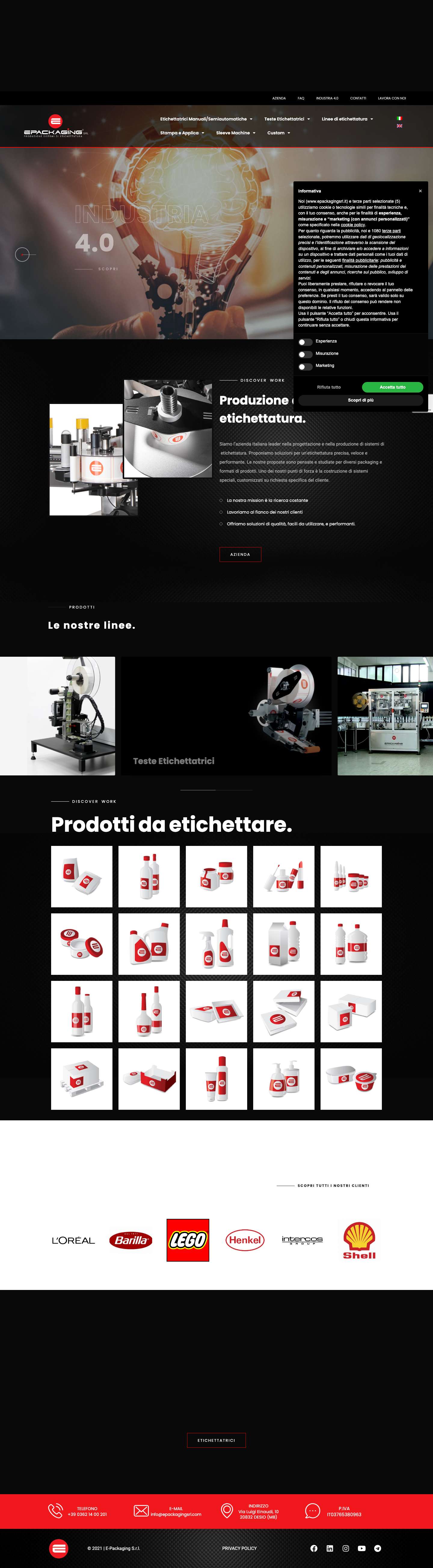 Produzione di sistemi di etichettatura industriale | E-Packaging - Full Screenshot