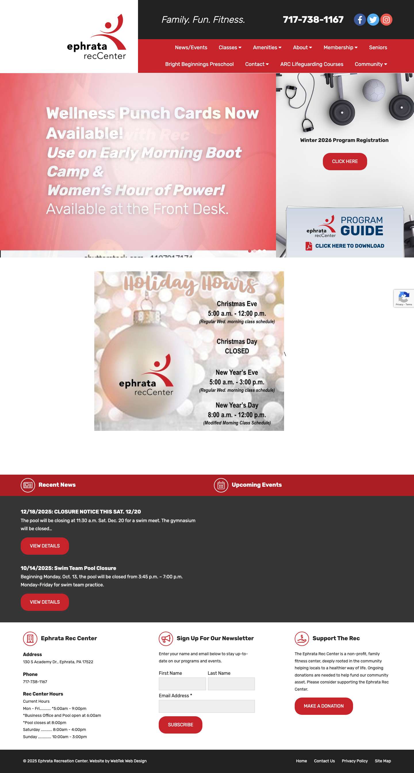 Home | Ephrata Recreation Center - Full Screenshot