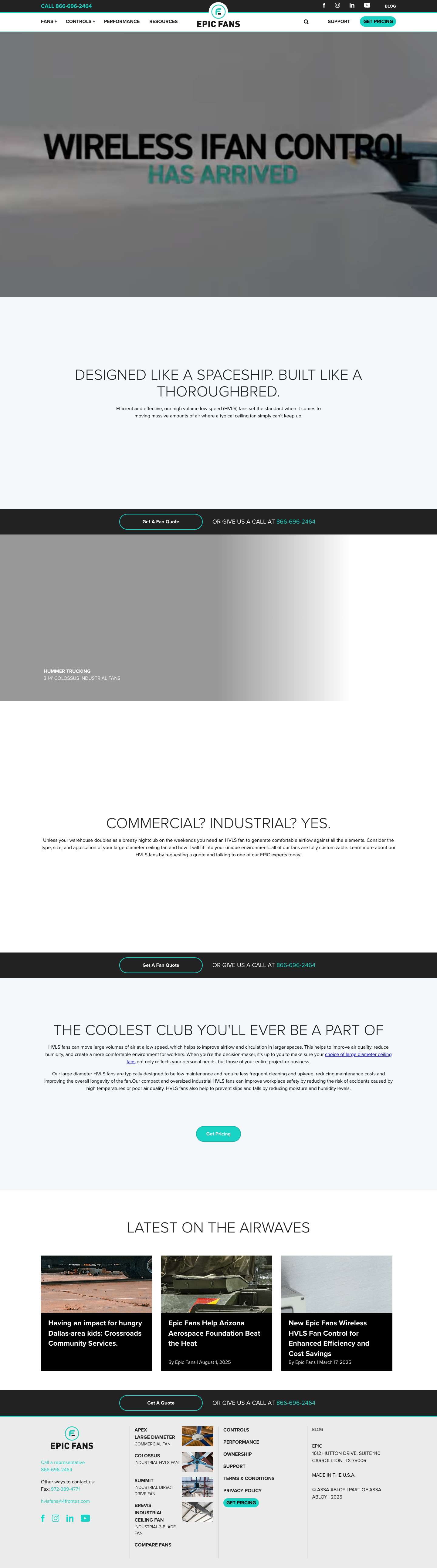 HVLS Fans - Large Diameter & Oversized Industrial HVLS Fans | Epic Fan - Full Screenshot