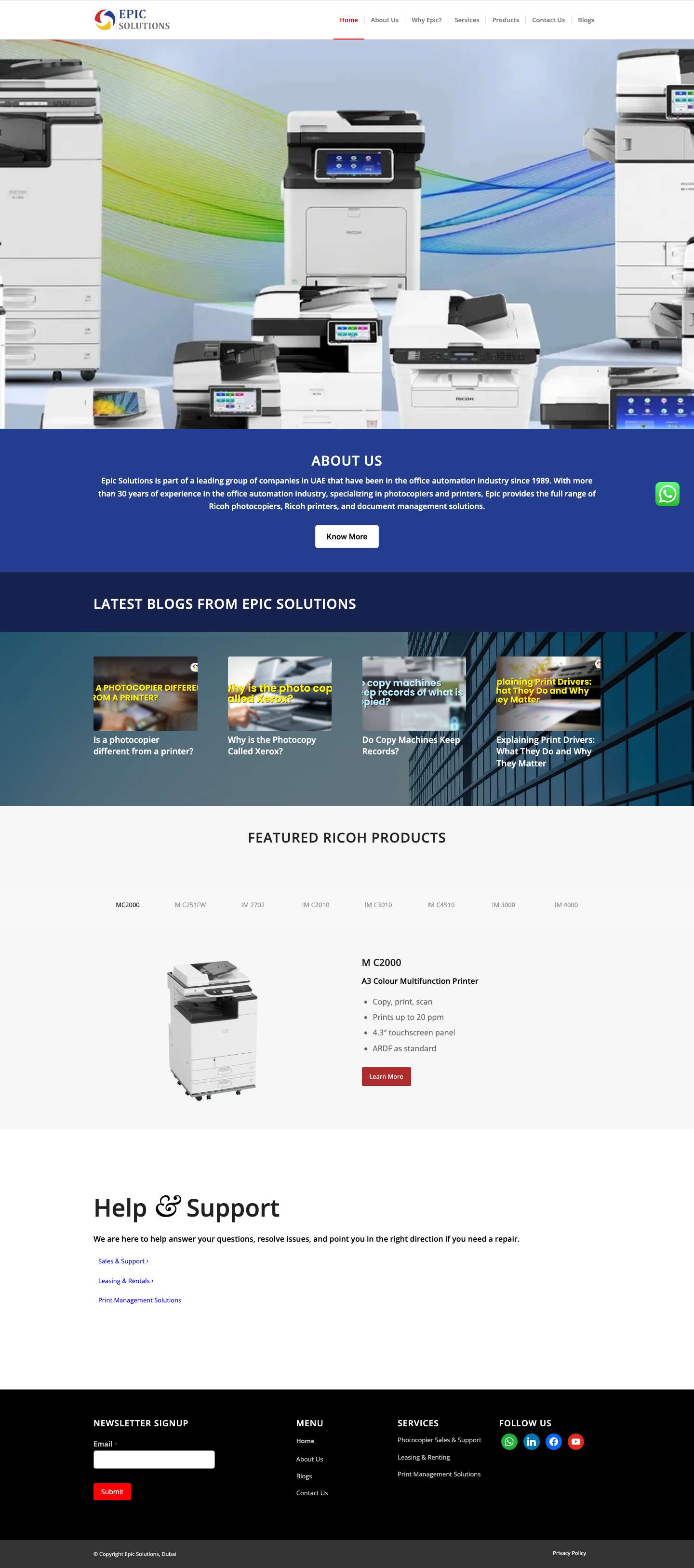 Epic Solutions | Authorized Distributor for Ricoh Printers in UAE - Full Screenshot