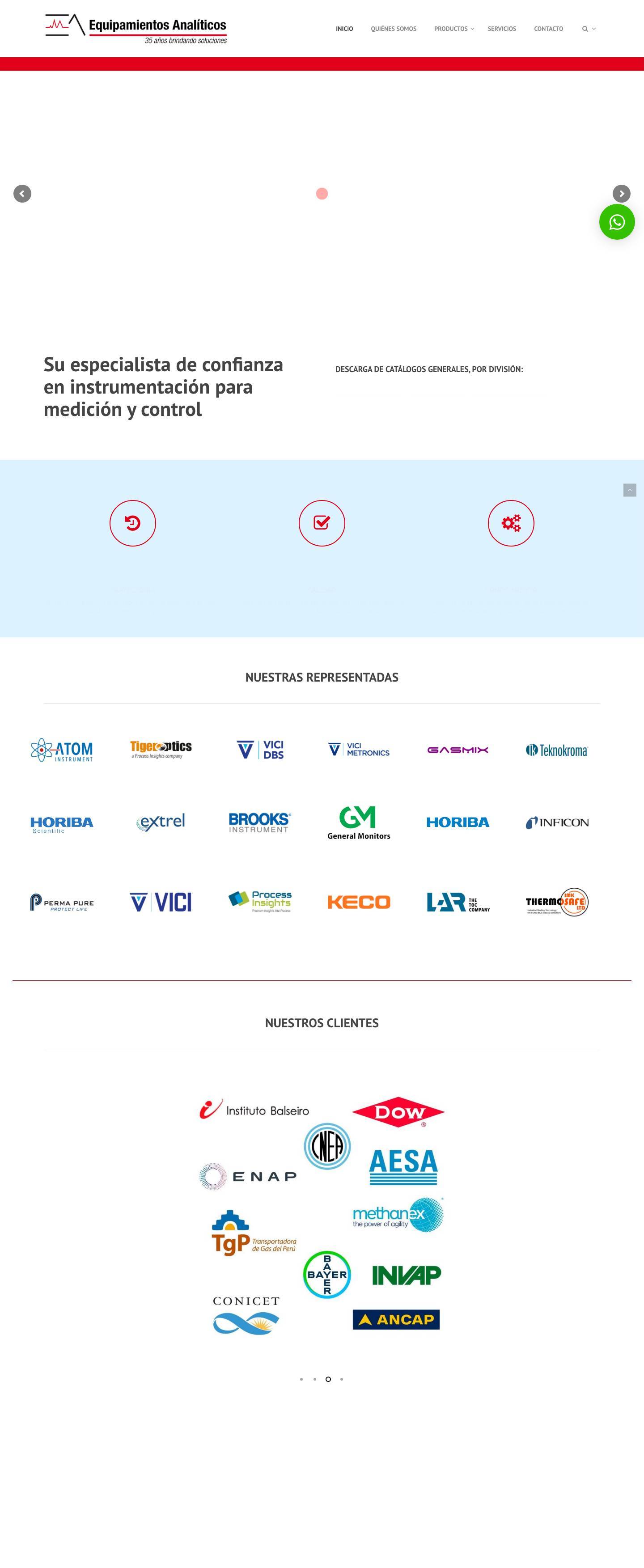Equipamientos analíticos – Su especialista de confianza en instrumentación y control - Full Screenshot