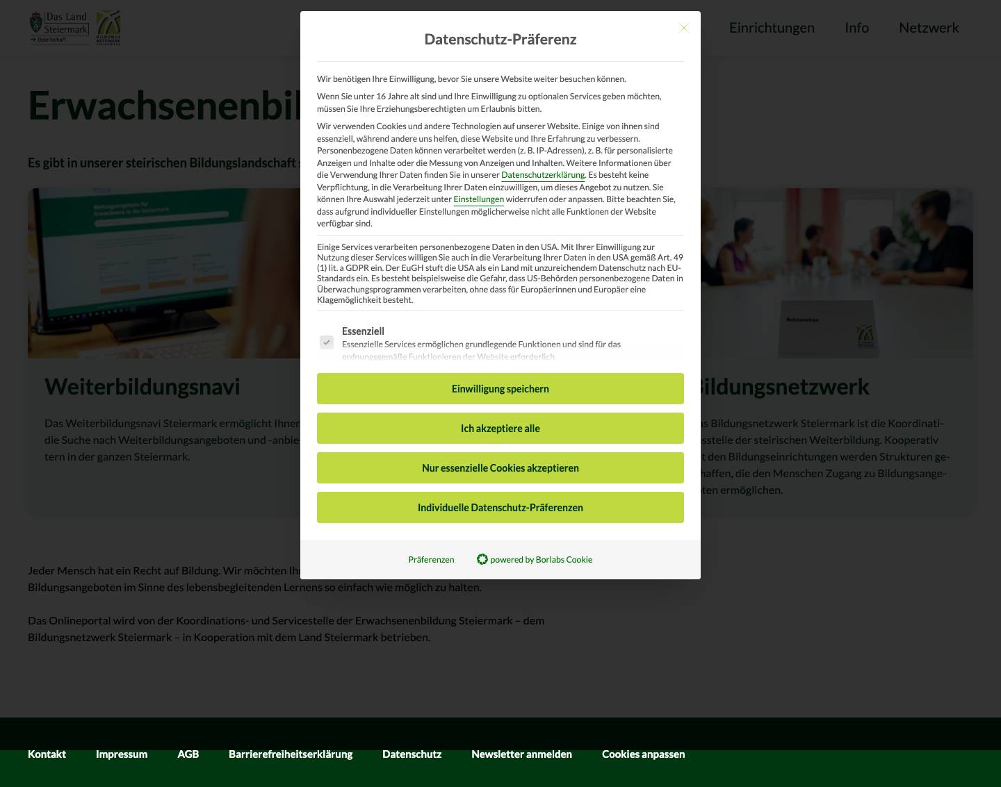 Bildung für Erwachsene in der Steiermark - Full Screenshot