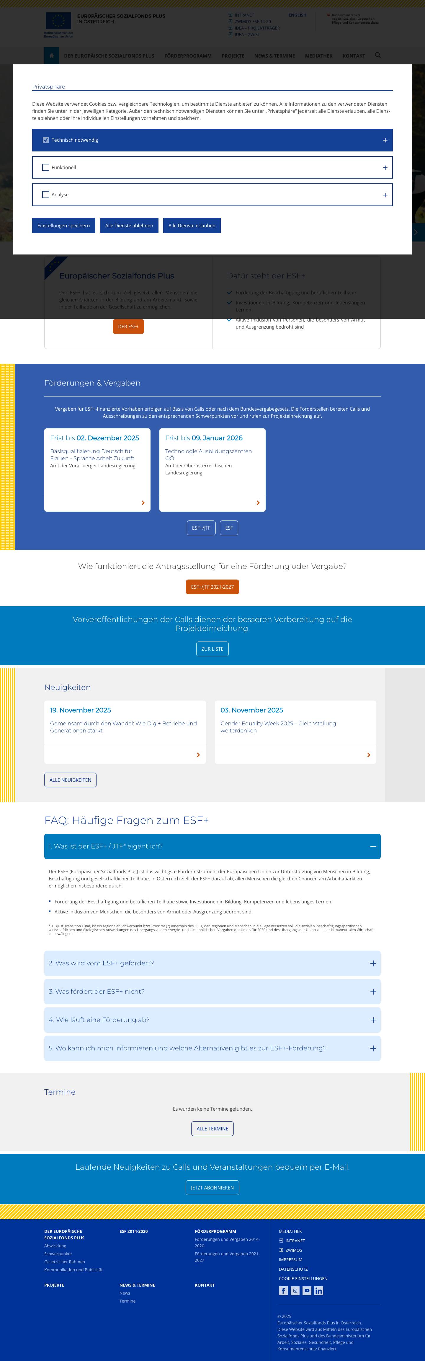 ESF: Europäischer Sozialfonds in Österreich - Full Screenshot