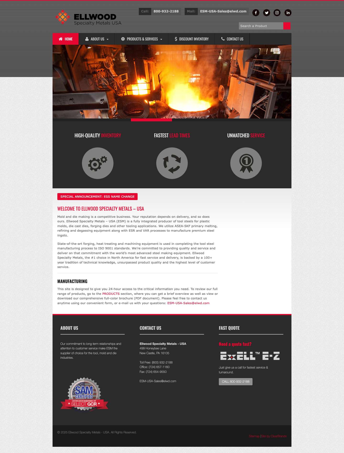 Ellwood Specialty Metals - Integrated Producer of Tool Steel - Full Screenshot