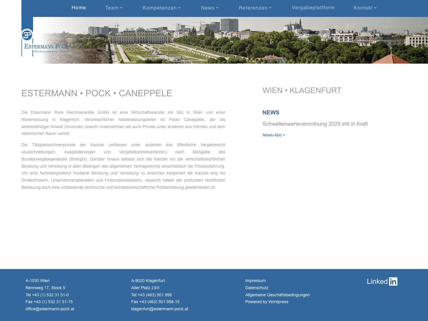 Estermann-Pock Rechtsanwälte Wien | Ihre Wirtschaftskanzlei - Full Screenshot
