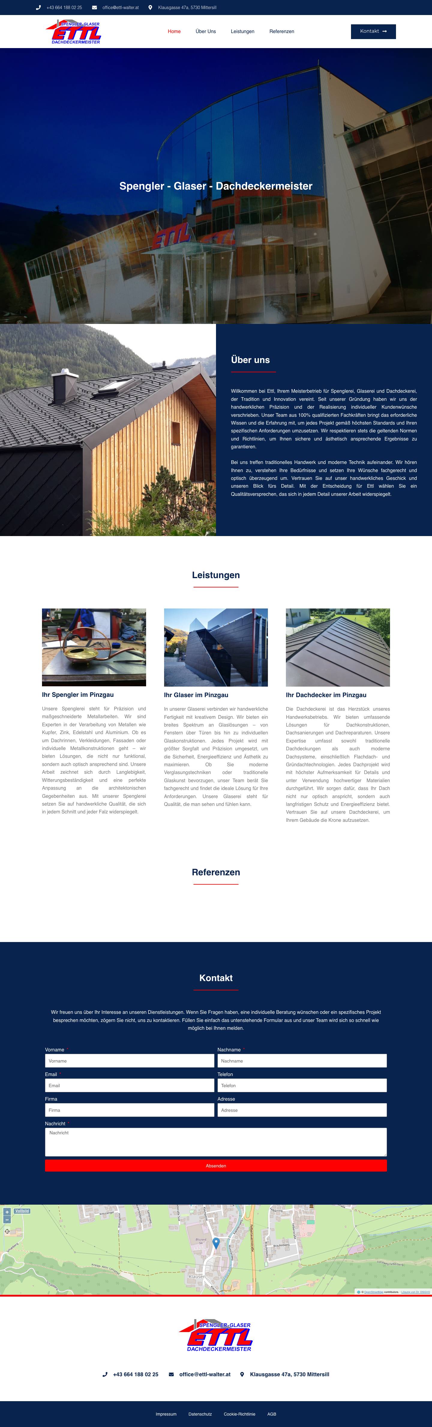 Home - Ettl - Spengler, Glaser, Dachdeckermeister - Full Screenshot