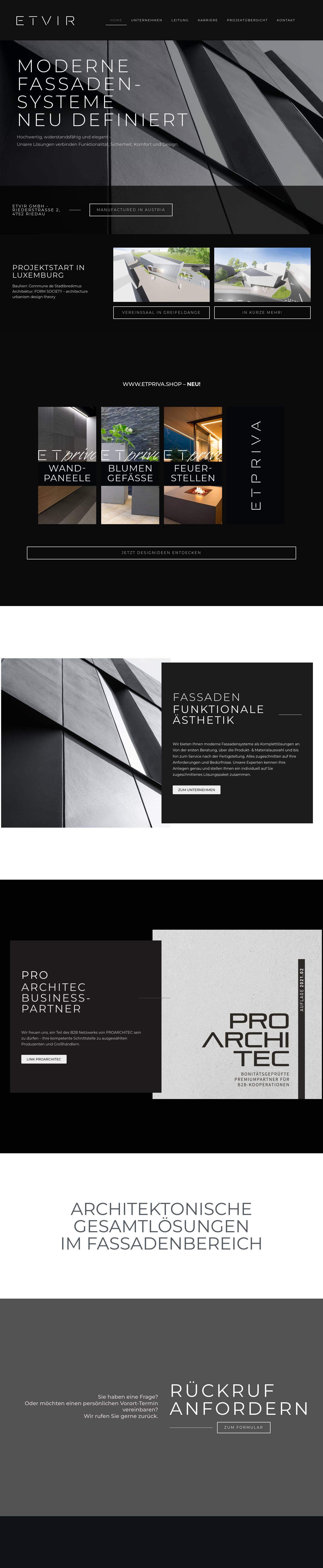 ETVIR GmbH | Riedau – Premium-Fassaden-Systeme - Full Screenshot