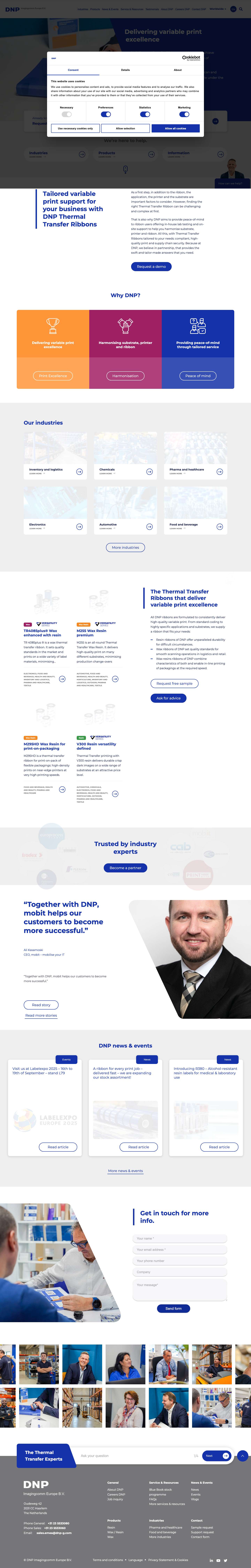 Thermal Transfer DNP - DNP Imagingcomm Europe B.V. - Full Screenshot