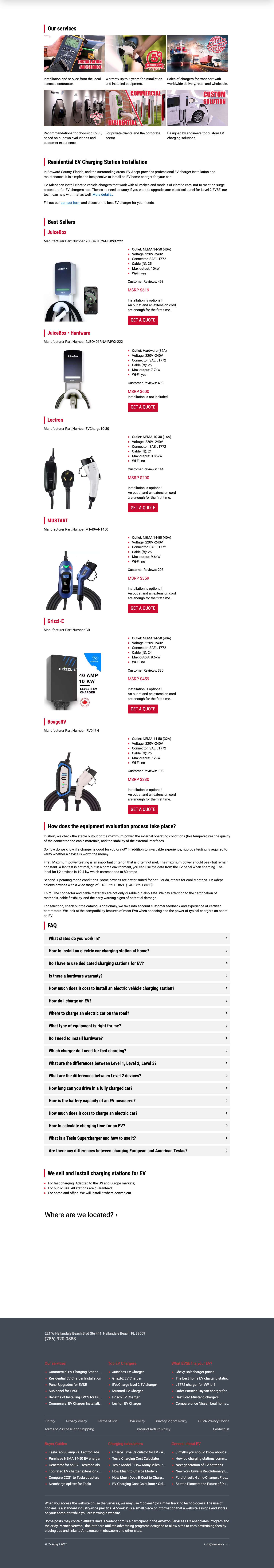 EVSE for Home and Business • Supplies and Installation • EV Adept - Full Screenshot