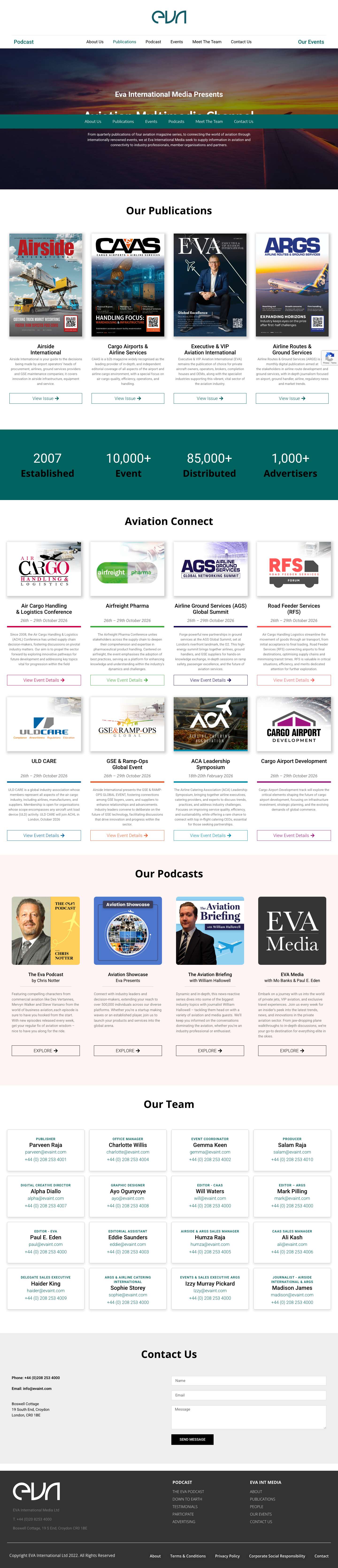 EVA International Media – publishes, Cargo airports and airline services, Executive & VIP Aviation International, Airline Routes & Ground Services and Airside - Full Screenshot