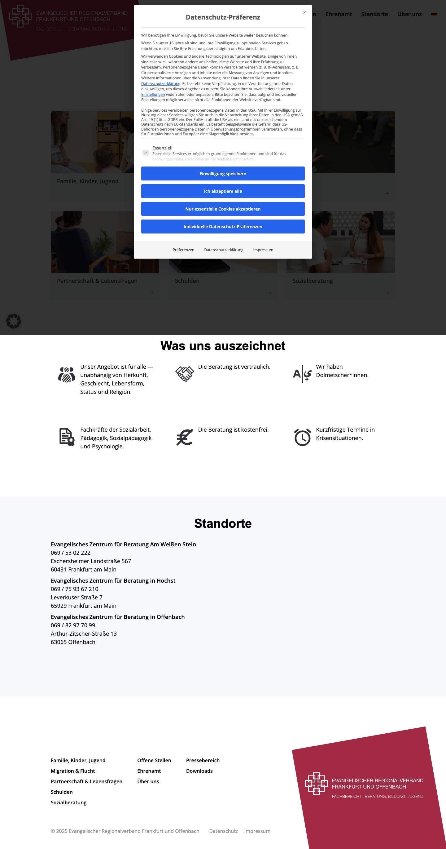 Herzlich Willkommen im Ev. Beratungszentrum Haus Am Weißen Stein - Full Screenshot