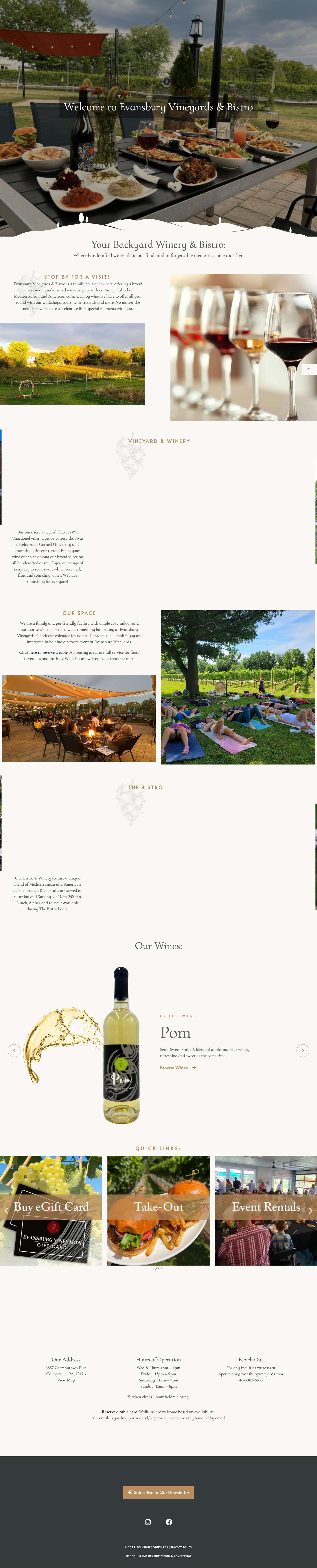 Evansburg Vineyards - #1 Food and Wine Tasting Restaurant - Full Screenshot