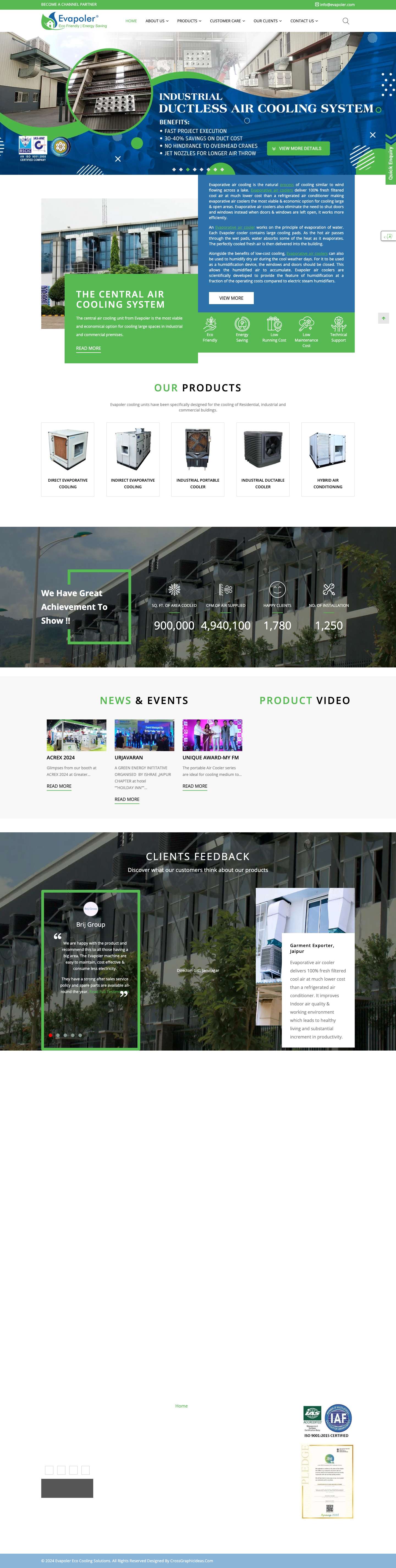 Central Air Cooling System for Industrial Cooling Solutions | Evapoler - Full Screenshot