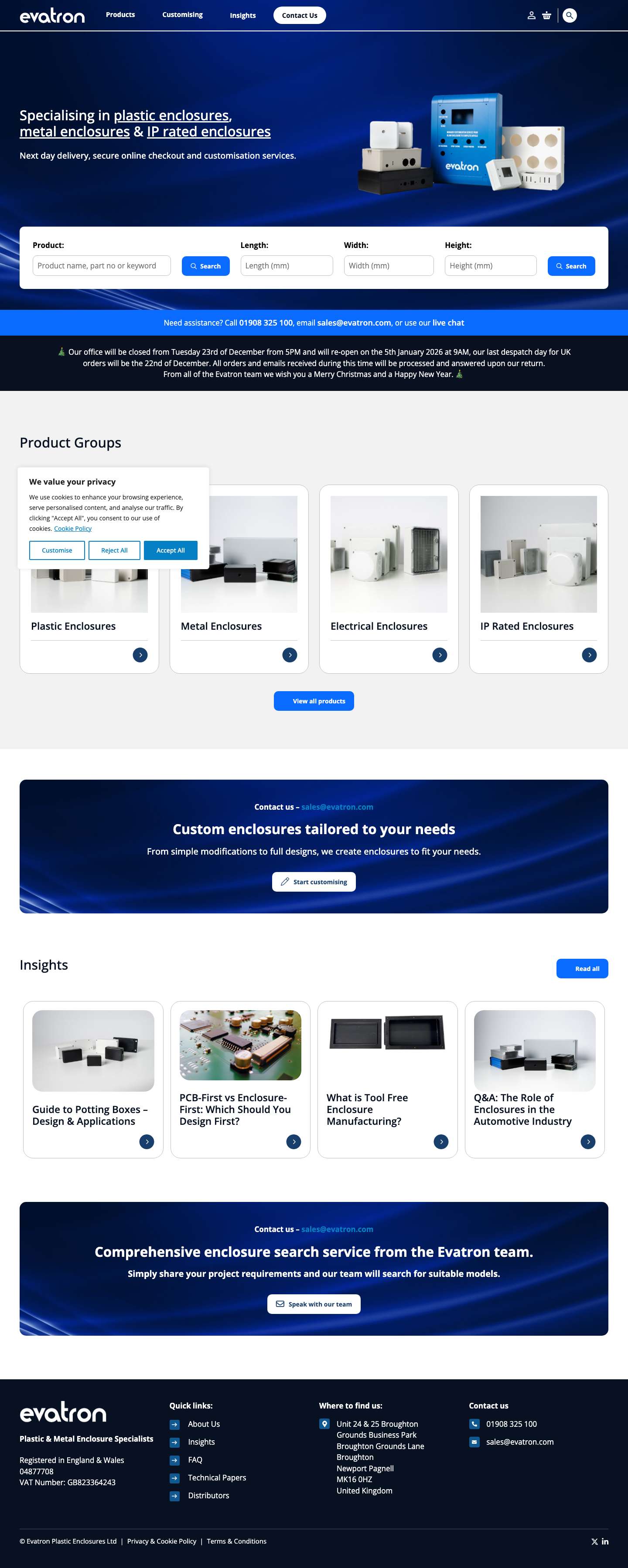 Plastic, Metal & Custom Enclosures for Distributors and OEMs - Evatron Enclosures - Full Screenshot