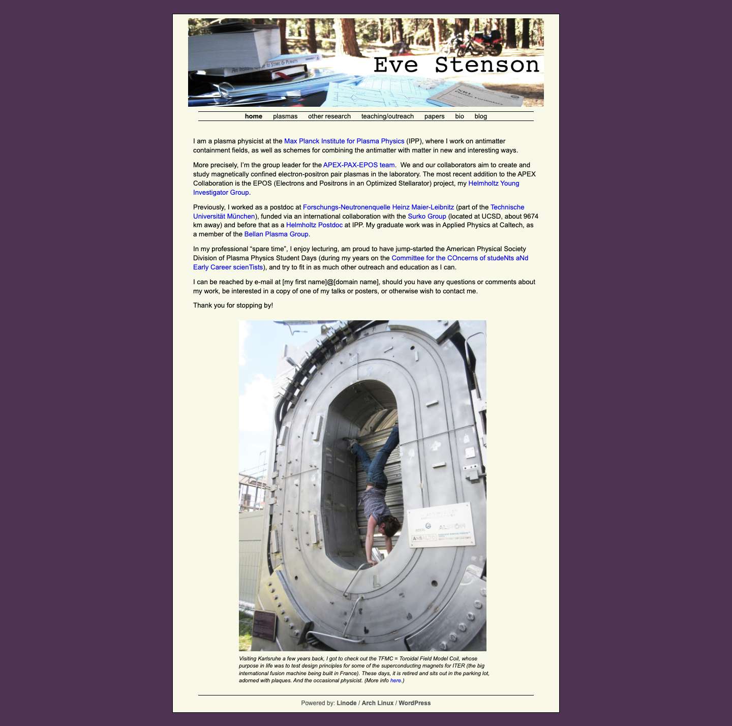 Eve Stenson, student of plasma physics and the world at large - Full Screenshot