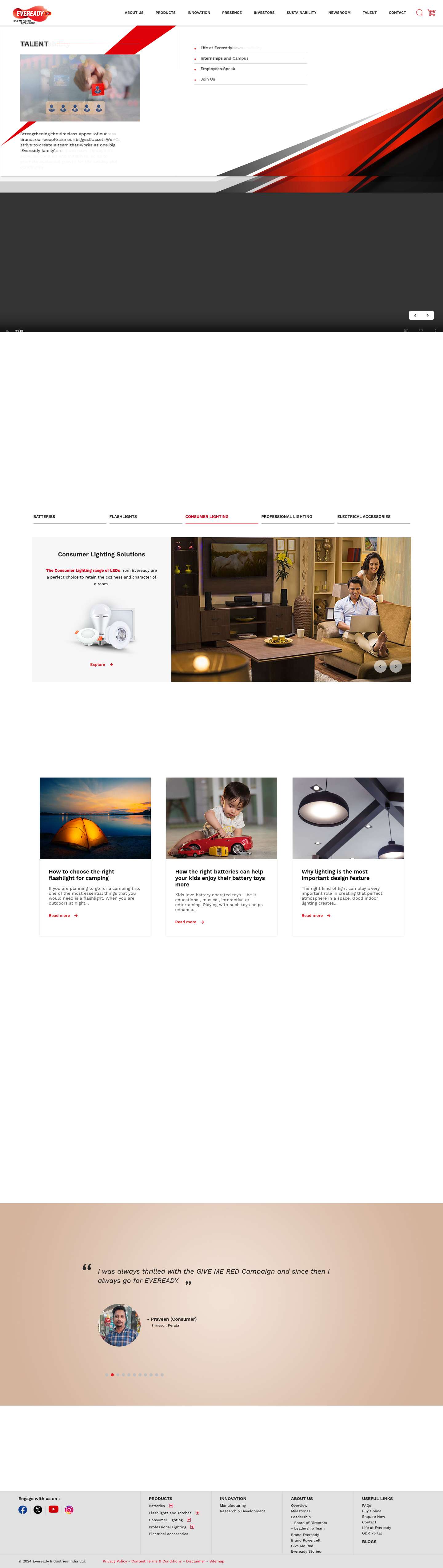 Eveready India – One of the leading Battery and Lighting Brand in India - Full Screenshot