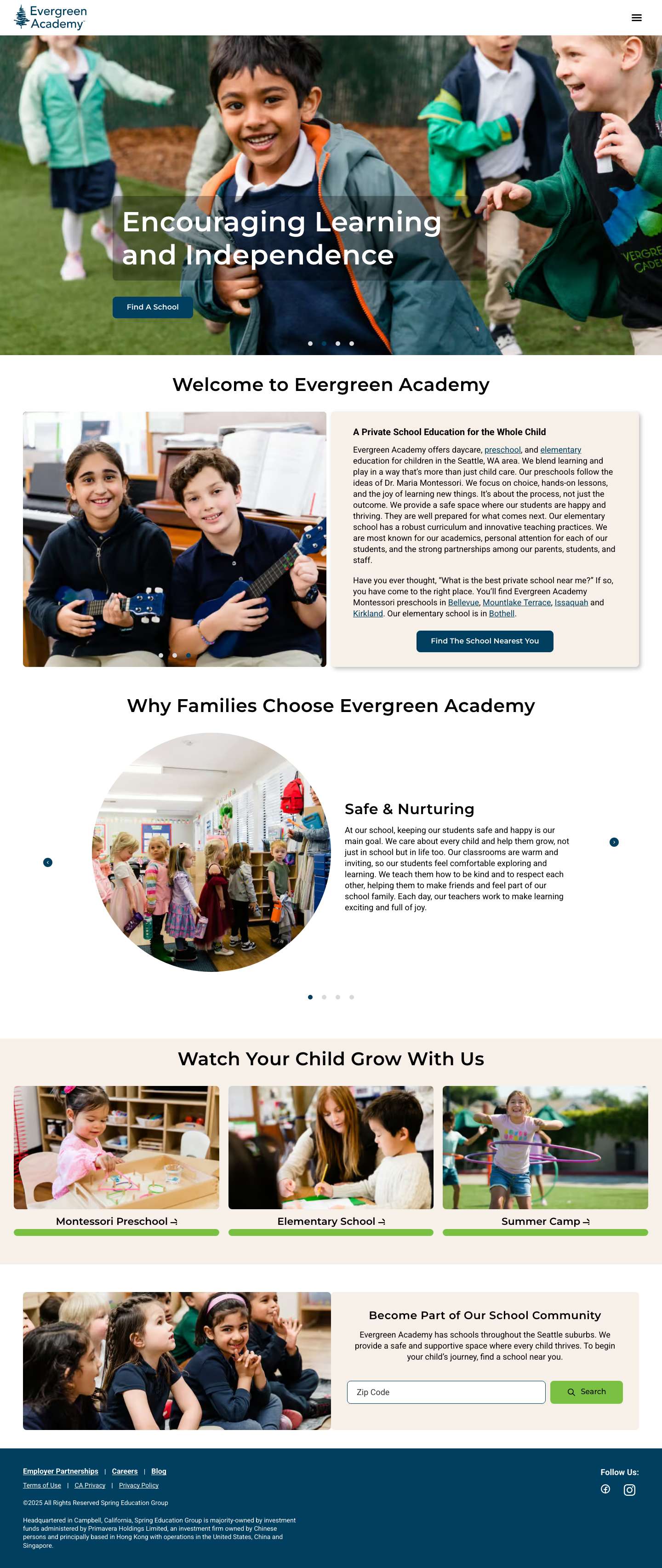 Seattle-Area Preschools & Elementary School | Evergreen Academy - Full Screenshot