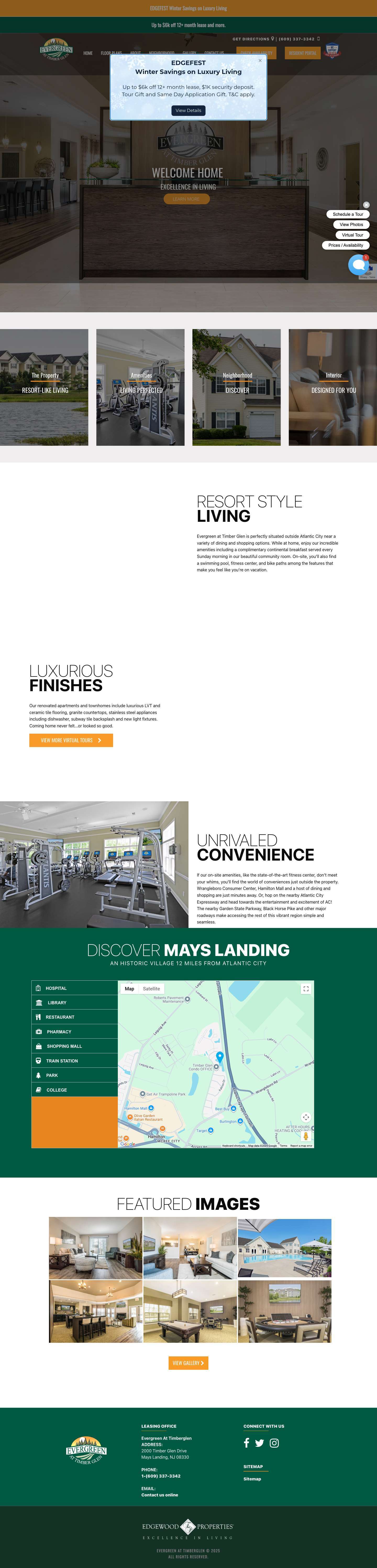 Luxury Apartments & Townhomes in Mays Landing, NJ | Evergreen at Timber Glen - Full Screenshot